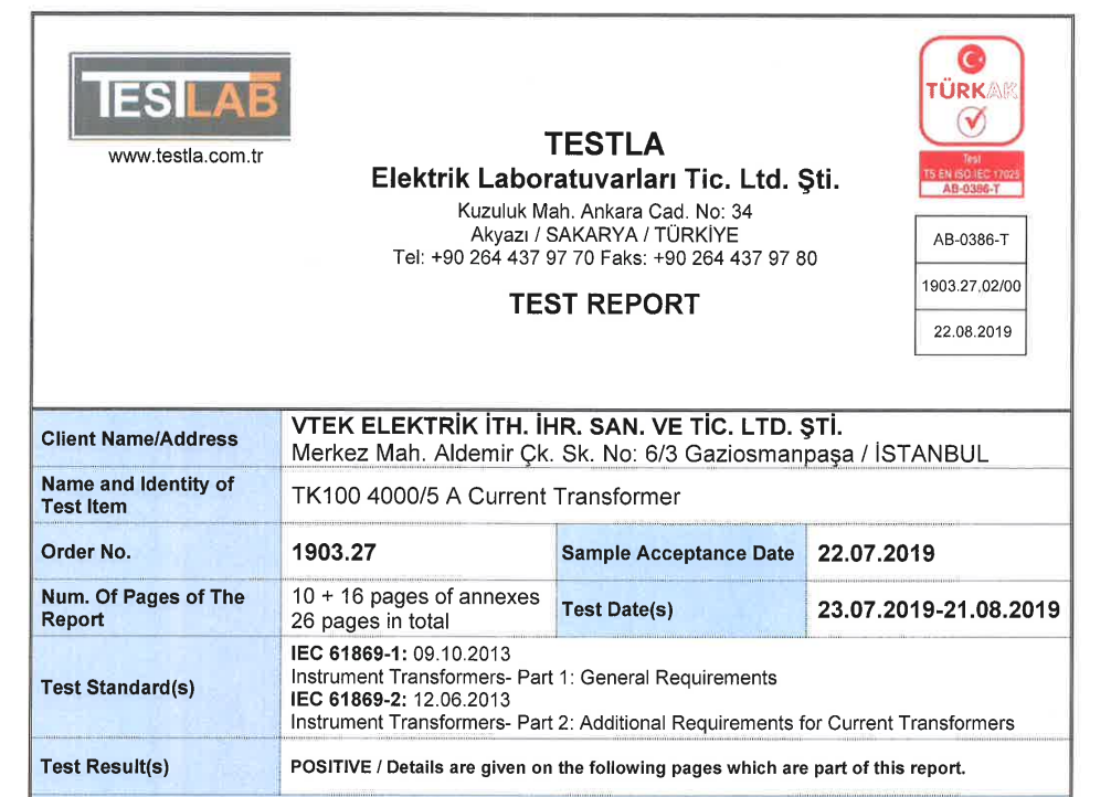 TK 100 TESTLA Certification