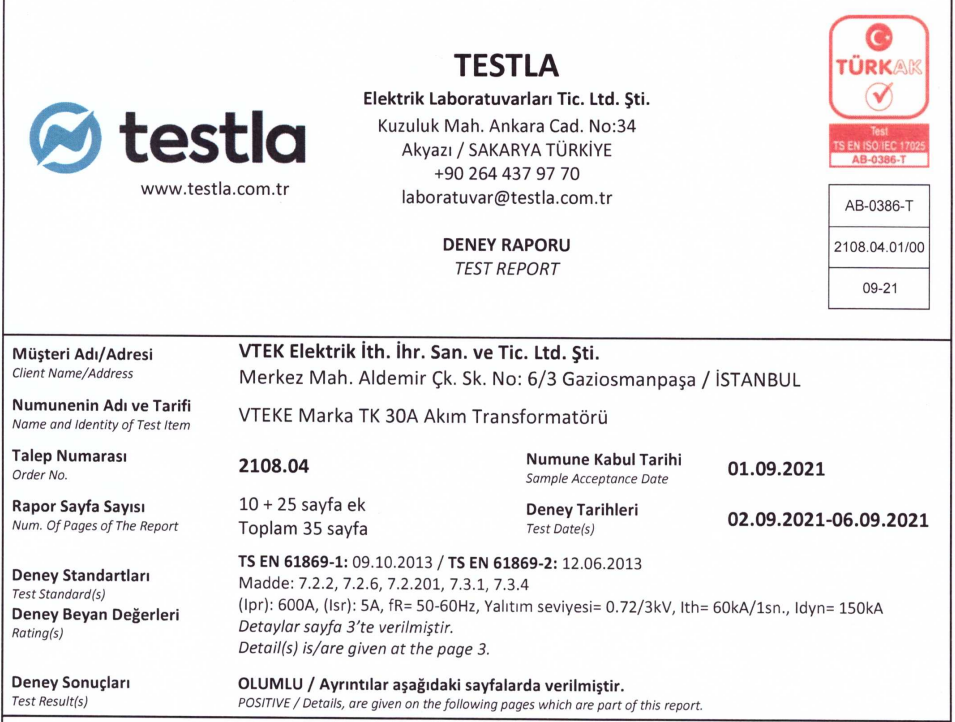 TK 30 TESTLA Certification